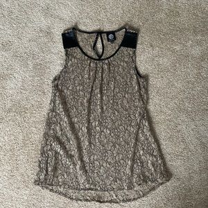 Lace with Faux Leather Trim Tank Top